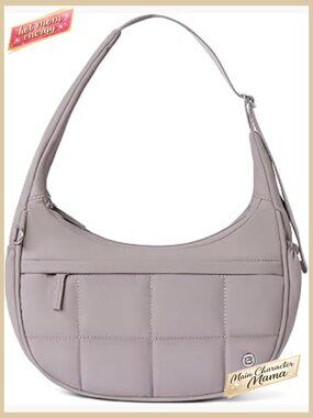 Small Quilted Crescent Shoulder Bag Triple Zip Pocket Puffer Bag for Travel